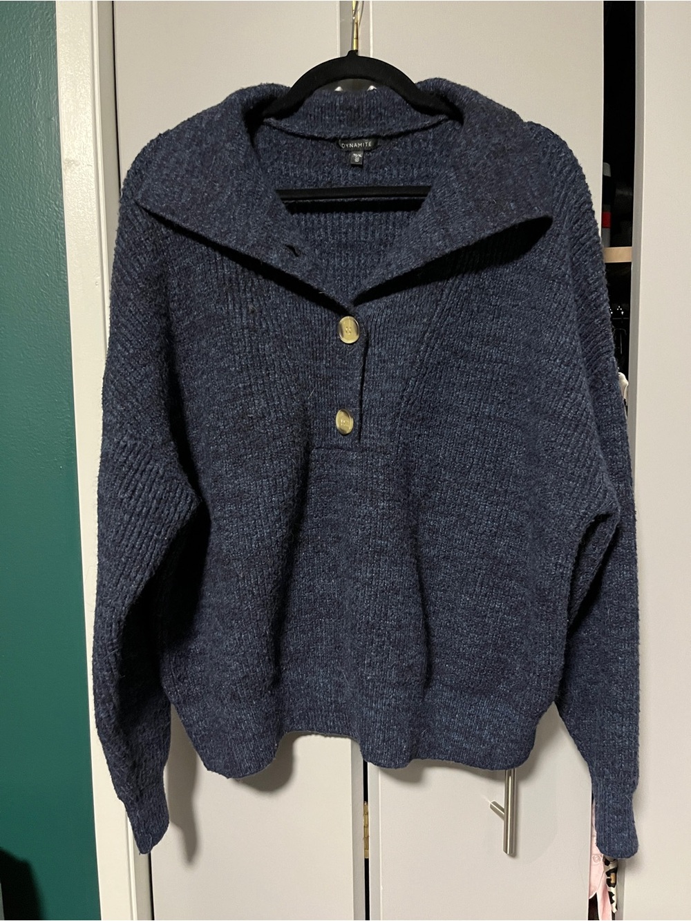 Dynamite Heathered Navy Chunky Knit Cardigan